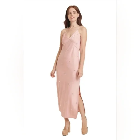 pink satin dress with rhinestones Hot Pink Rhinestone Dress - Satin Maxi Dress - Lace-Up Dress